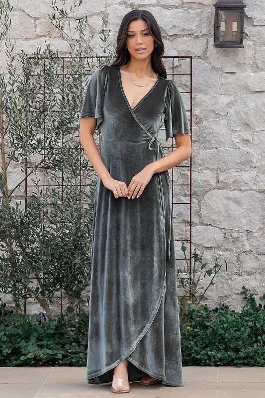 Chic & Cozy Collection Katelyn Velvet Maxi Wrap Dress | Eucalyptus