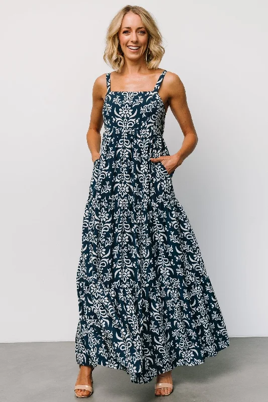 Plus-Size Women's Clothing Oceanside Maxi Dress | Navy Print