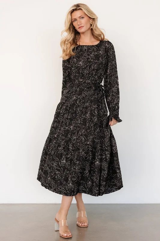 Affordable Women's Attire Ashlyn Long Sleeve Dress | Black Print