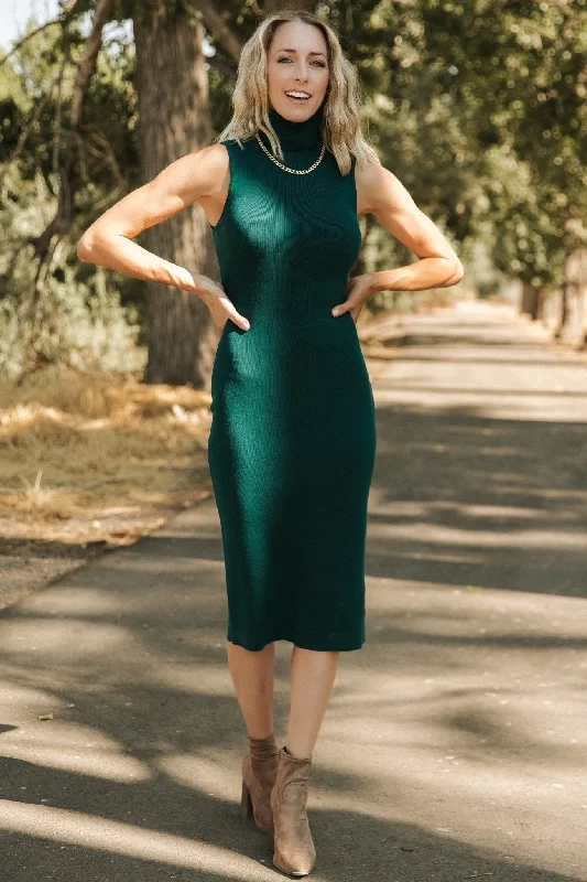 On-Trend Fashion Offers Melbourne Turtleneck Midi Dress | Emerald