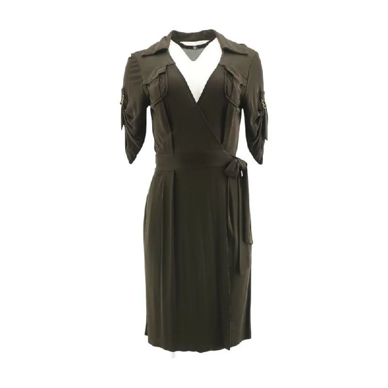 Elegant Women's Evening Garments Brown Solid Midi Dress