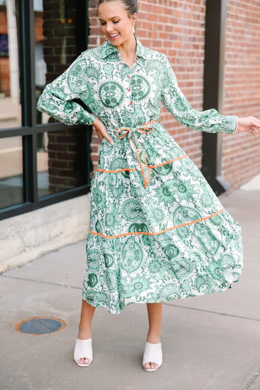 Affordable Women's Apparel Get What You Need Green Printed Midi Dress