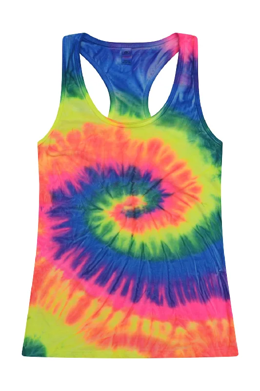 Timeless Women's Clothing Tie-Dye Womens Racerback Tank Top - Neon Rainbow - Closeout