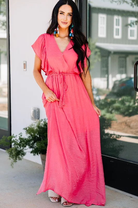 Special Offers, Don't Miss All For Fun Coral Pink Ruffled Maxi Dress