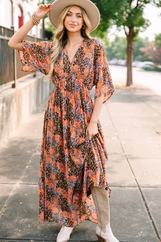 Women's Professional Clothes On The Edge Brown Ditsy Floral Maxi Dress