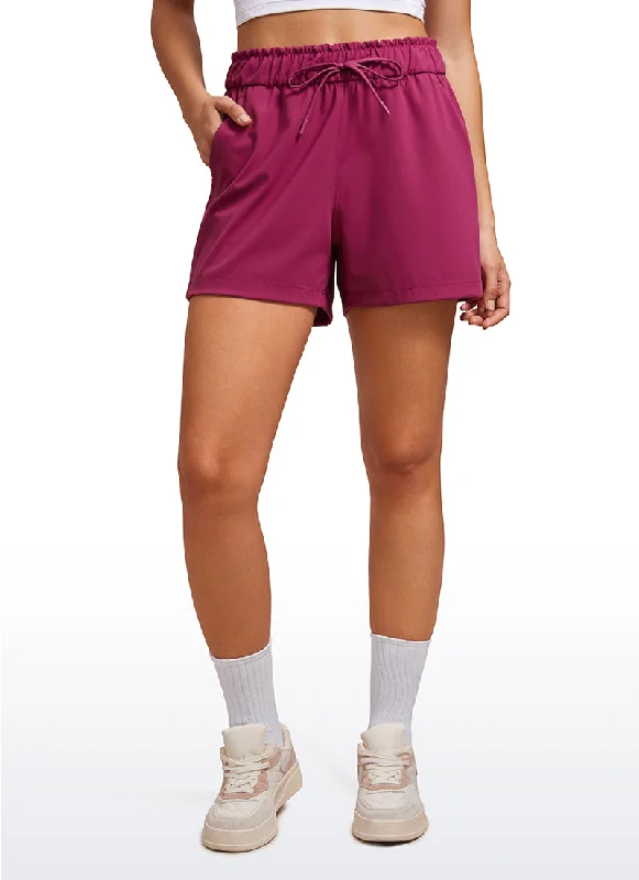 Women's Athleisure Apparel Stretch High-Rise Drawstring Shorts with Pockets 2.5"