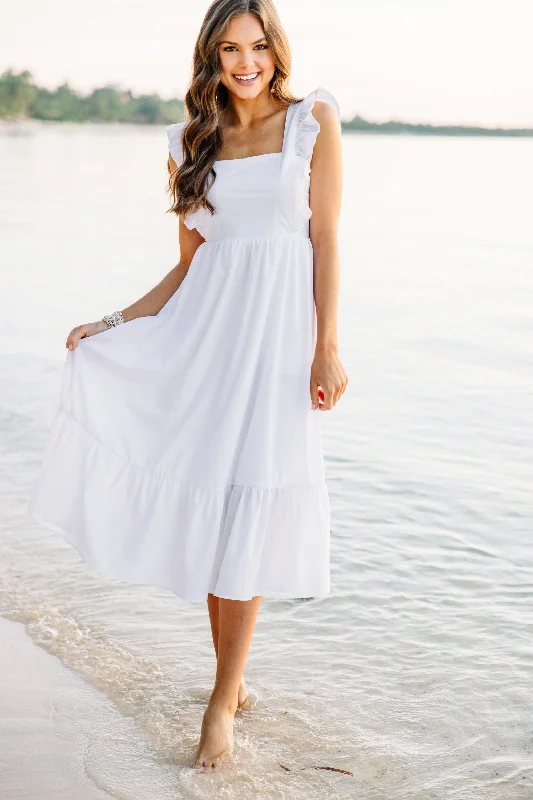 Modern Women's Attire What You're Looking For Off White Ruffled Midi Dress