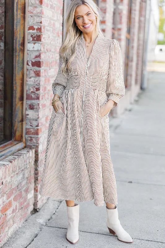 Sustainable Women's Clothes How You Love Brown Striped Midi Dress