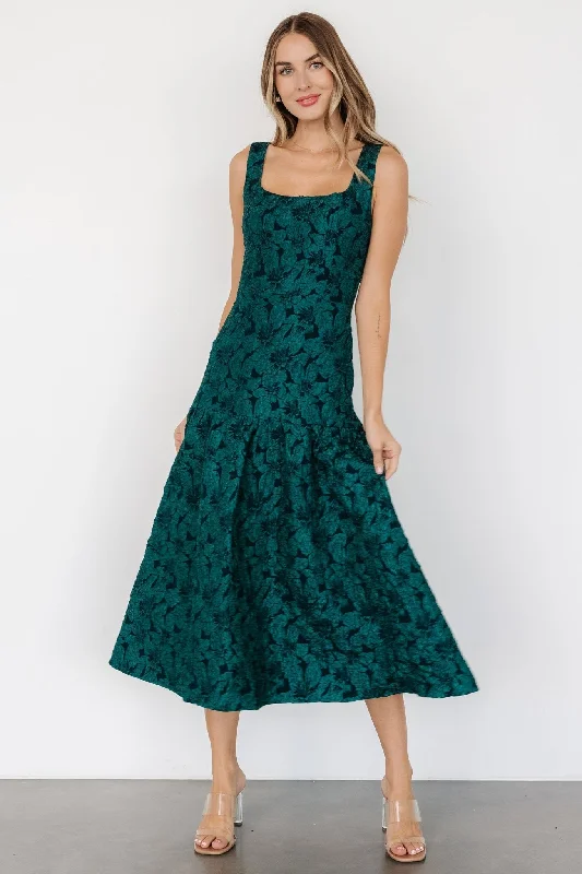 Fashion Frontiers Merial Embossed Dress | Dark Green