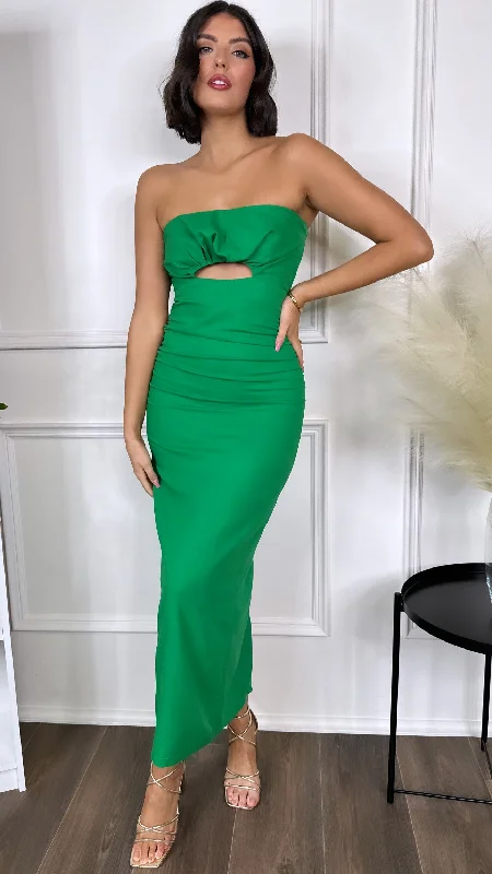 Dive Into Trendy Styles Cissie Green Strapless Cut Out Midi Dress