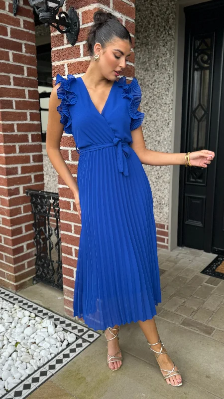 Women's Casual Apparel Farah Royal Blue Pleated Midi Dress