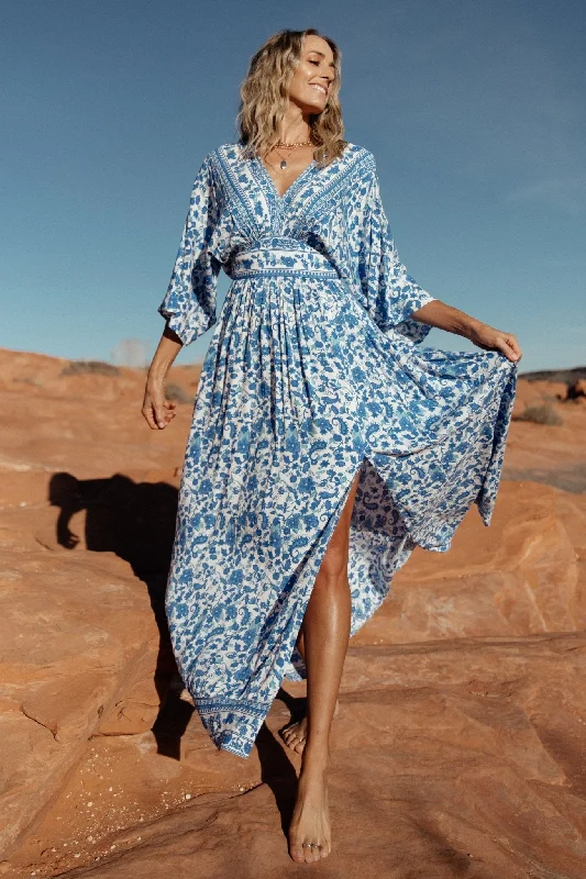 Women's High-Fashion Apparel Watson Kimono Maxi Dress | Blue + White