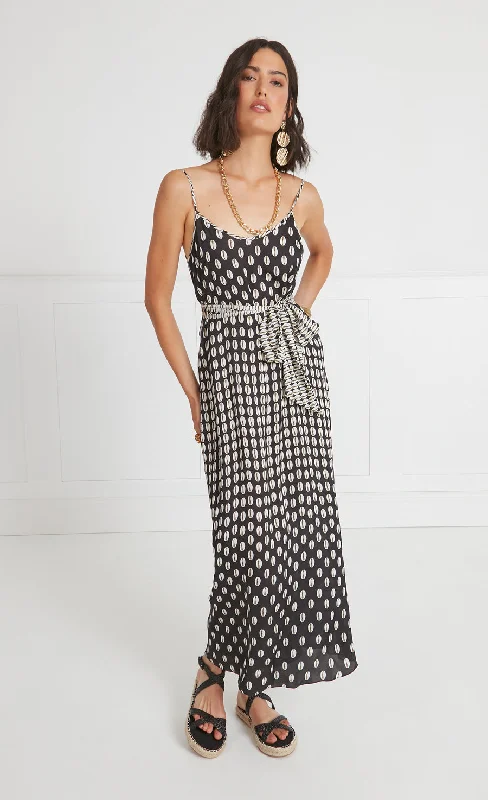 Classic Women's Apparel Cowrie Print Slip Dress - Black