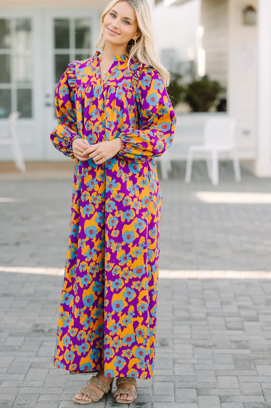 Women's Comfortable Apparel Find You Well Purple Floral Maxi Dress