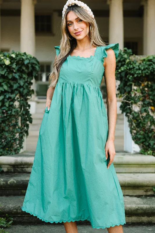 Modern Women's Clothes Doing It All Green Ruffled Midi Dress