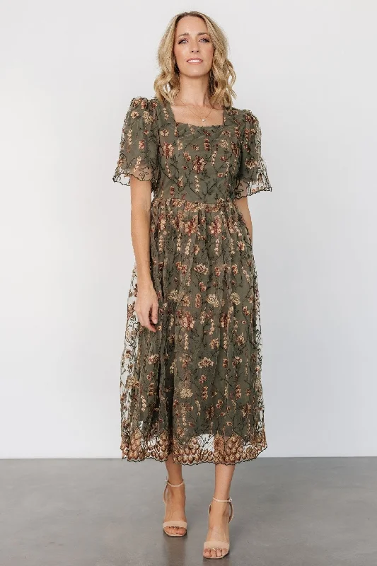 Unbeatable Prices Ravenna Embroidered Dress | Olive Floral