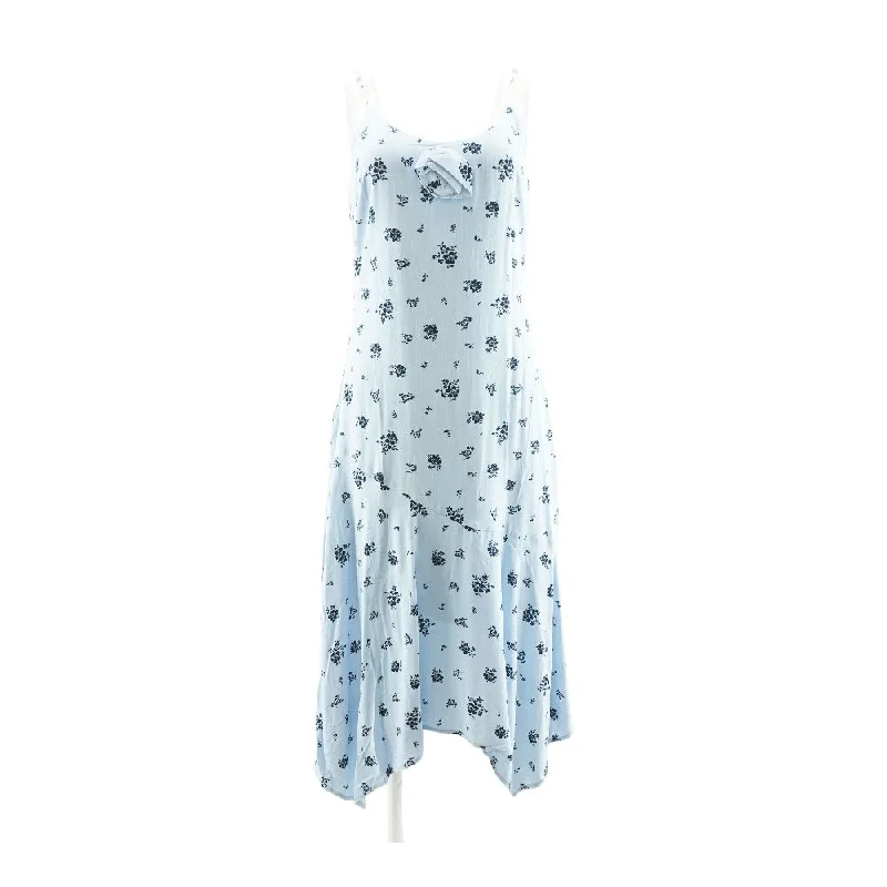 Women's Luxury Garments Blue Floral Midi Dress