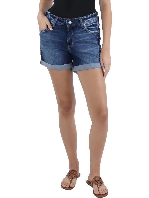 Women's Trendy Apparel Elyse Womens Mid-Rise Curvy Denim Shorts