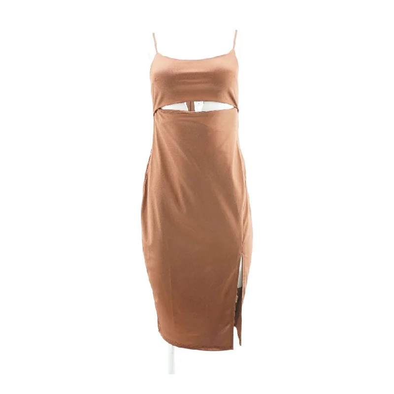 High-Fashion Women's Clothing Bronze Solid Midi Dress