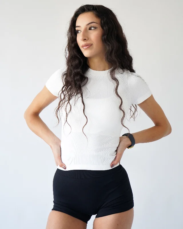 Women's Wardrobe Apparel Ribbed Seamless T-Shirt- White