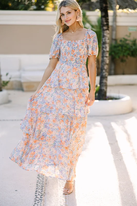 Ends Soon It's Your Day Orange Floral Maxi Dress