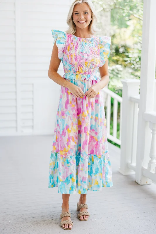 Women's Formal Apparel Face The Day Pink Abstract Maxi Dress