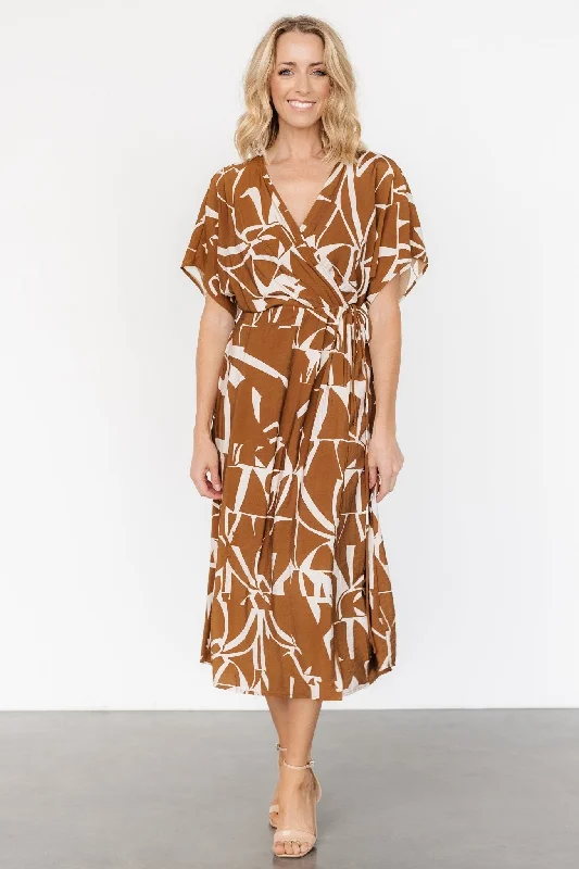 Hot Sale Fantino Faux Wrap Dress | Brown Print