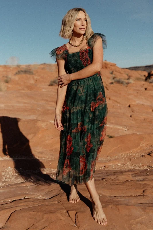 Chic Style Discounts Clementine Tulle Midi Dress | Dark Green Floral