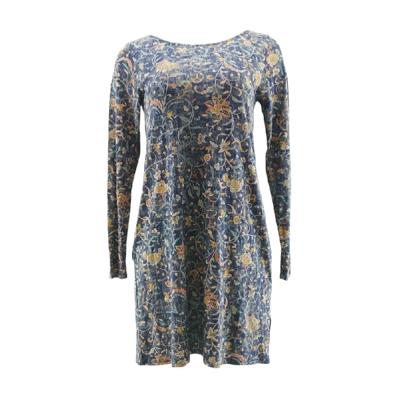 Women's Plus-Size Garments Navy Floral Midi Dress