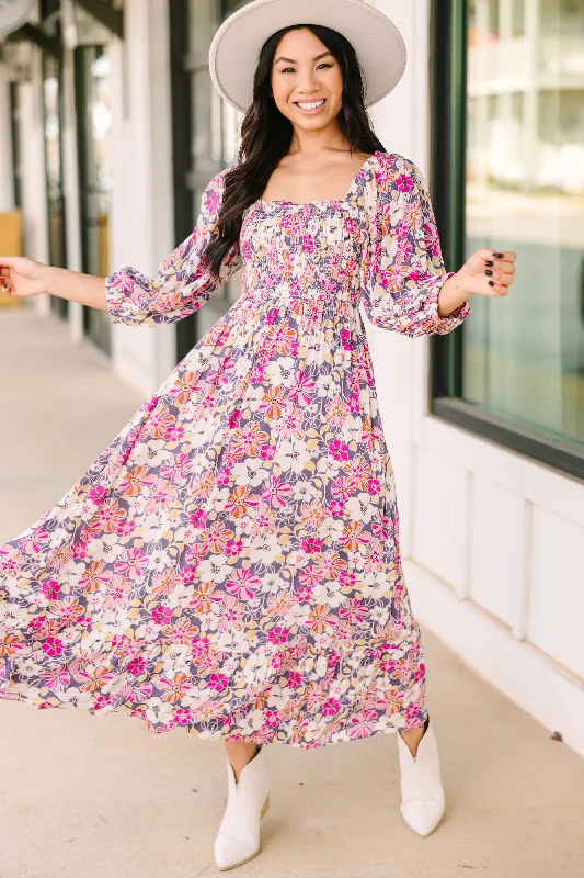 Women's Work Apparel Feeling Connected Purple Floral Midi Dress