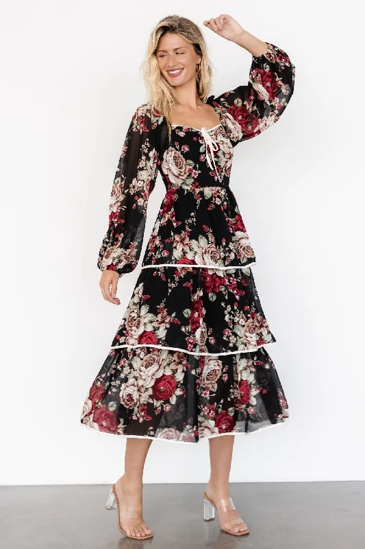 Gift Ideas Viviana Tiered Dress | Black Floral