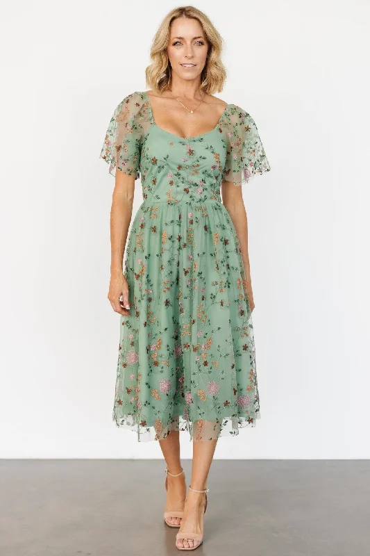 Women's Comfy Attire For Lounging Gwyneth Tulle Midi Dress | Eucalyptus Floral