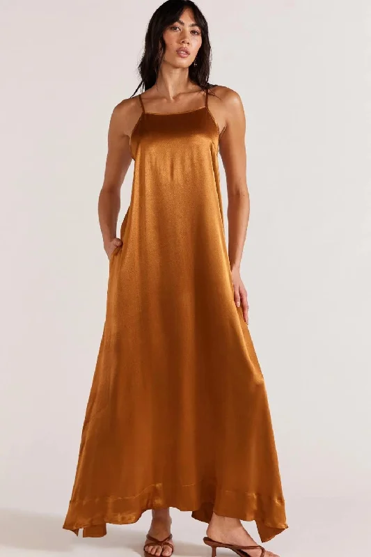 Women's Relaxed Clothes Rayna Copper Satin Strappy Maxi Dress