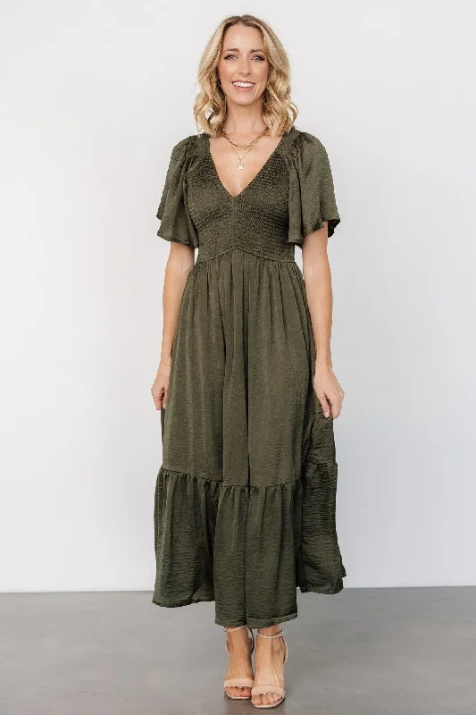 Women's Evening Garments Lovell Smocked Midi Dress | Deep Olive