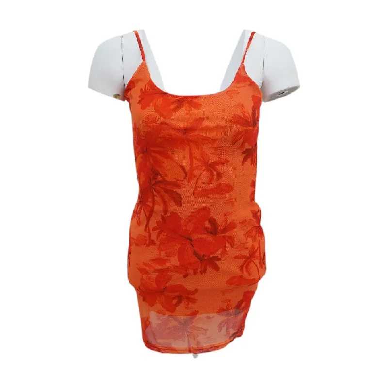 Fashionable Women's Clothing Orange Floral Mini Dress