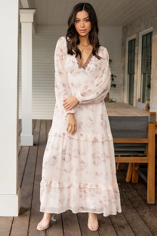 Summer Deals Rumi Deep V Maxi Dress | Beige + Clove Floral