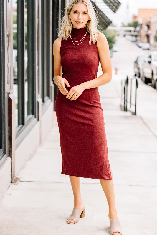 Women's Occasion Wear Clothes Above All Else Brick Red Ribbed Midi Dress