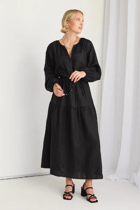 Buy More, Save More Oasis Black Linen LS Raglan Maxi Dress