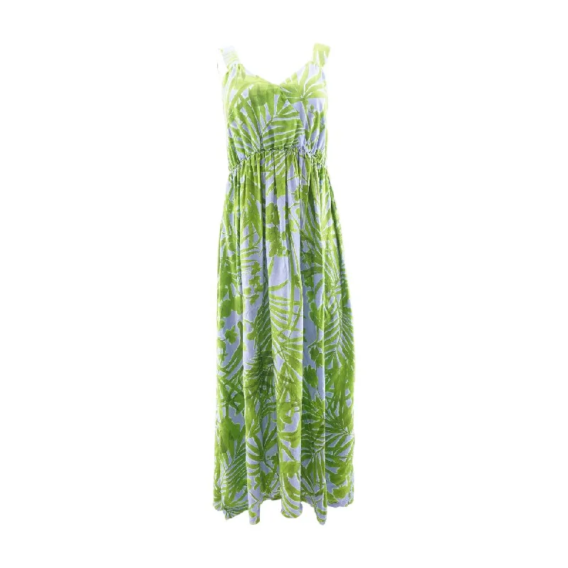 Women's Trendy Activewear Apparel Green Tropical Maxi Dress