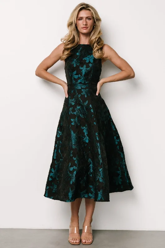 Women's Clothing For Outdoor Events Maren Embossed Midi Dress | Black + Teal Floral