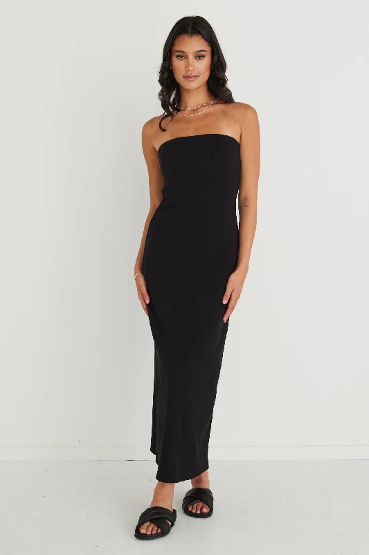 Limited Time Flash Sale Luca Black Strapless Rib Jersey Maxi Dress