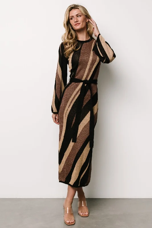 Chic Style, Always In Vogue Leigh Sweater Dress | Brown Multi Print