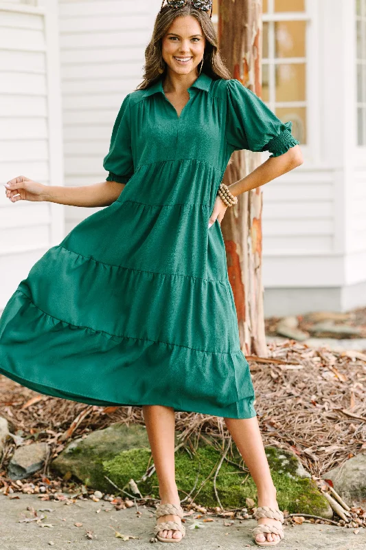 Hot Picks Looking For You Forest Green Tiered Midi Dress