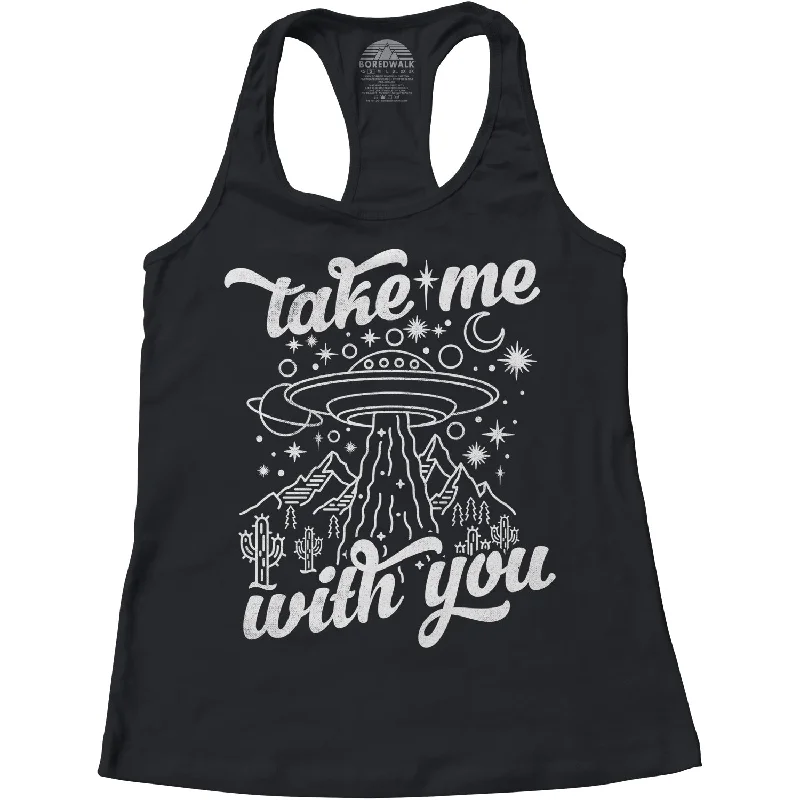 Premium Style Offers Women's Take Me With You Alien UFO Racerback Tank Top