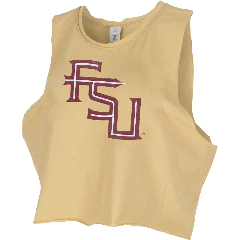 Women's Comfy Loungewear Outfit ZooZatz Women's Stacked FSU Crop Muscle Tank - Gold