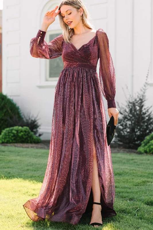 Chic Clothes For Women In A Fantasy World Wine Red Long Sleeve Maxi Dress