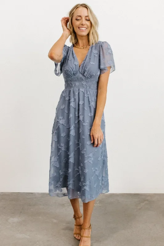 Women's Comfortable Lounge Garments June Smocked Midi Dress | Blue