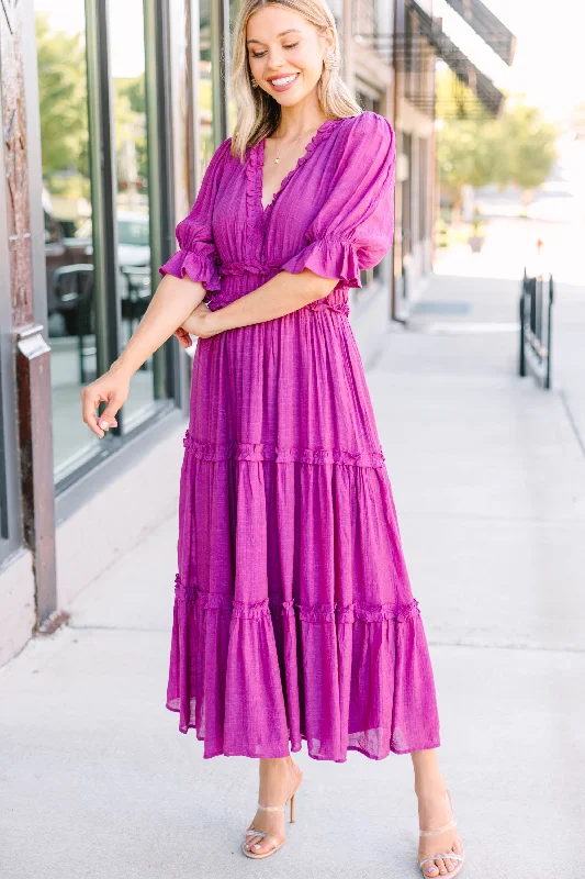 Timeless Women's Apparel Living In A Dream Magenta Purple Ruffled Midi Dress