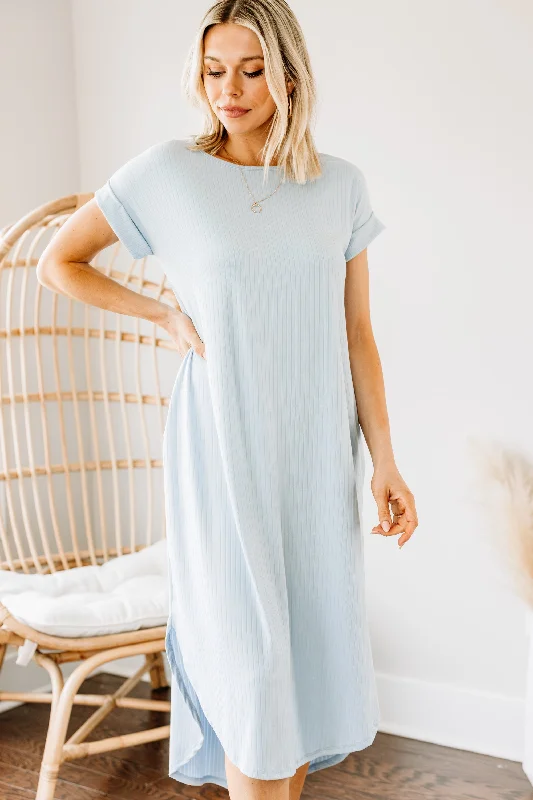 Classic Chic Deals It's All Here Light Blue Ribbed Midi Dress