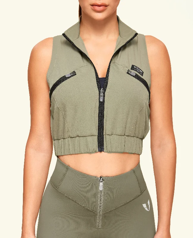 Women's Fashionable Attire For Work Active Core Cropped Vest - Army Green